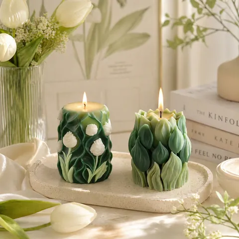Tulp Kaarsvorm Siliconen 3D Bloemenreliëf Cilindrisch Diy Handgemaakte Zeep Gips Ornament Maken Tool Huisdecoratie