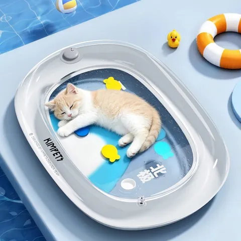 Pet Cooling Water Bed Inflatable PVC Mat With Floating Fish Toys Sensory Play Pad For Cats And Dogs Summer Waterproof