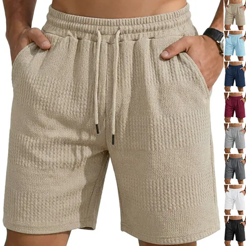 Pantaloncini Casual Uomo Trama A Nido D'Ape Coulisse Vita Elastica Vestibilità Larga Estate Spiaggia Per Uomini