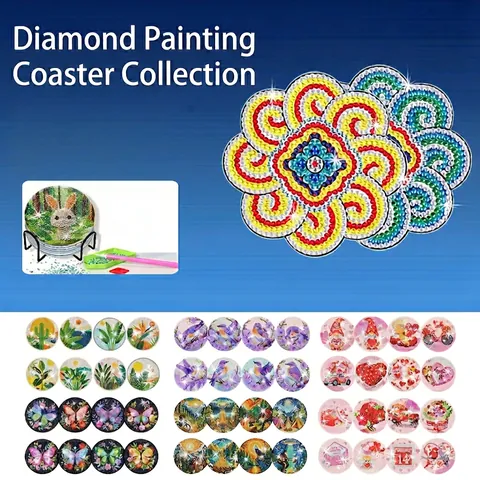 Diamond Painting Untersetzer Acryl Kork Mandala Katzen Blumenmuster Hitzebeständig Tischdeko Handgefertigt Metallhalter