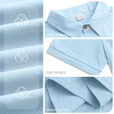 Men's Short Sleeve Polo Shirt Linen Blend Breathable Slim Fit Casual Summer Beach Vacation Tops Lapel Button Down