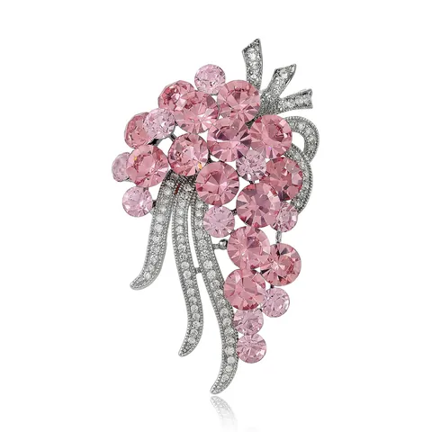 Spilla a Forma di Uva in Rame e Zirconia Lussuosa Corsage Floreale Viola Rosa per Abiti da Donna Gioielli di Moda Regalo