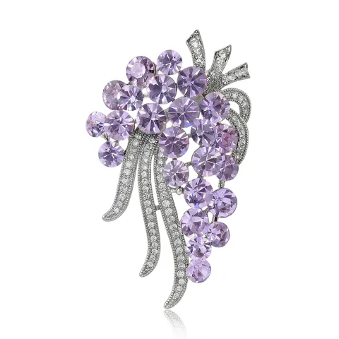 Spilla a Forma di Uva in Rame e Zirconia Lussuosa Corsage Floreale Viola Rosa per Abiti da Donna Gioielli di Moda Regalo