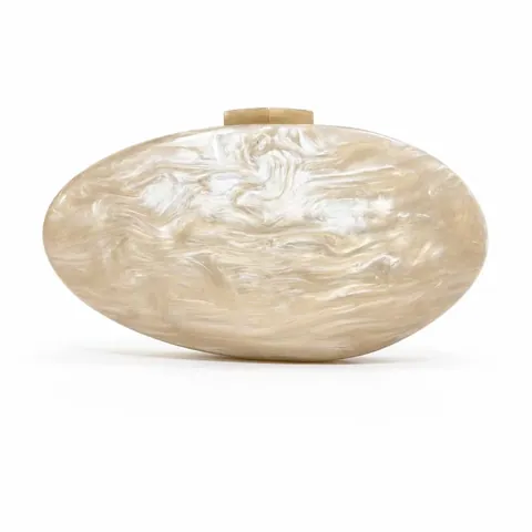 Acrylic Marble Texture Evening Clutch Bag Oval Shell Shape Elegant Wedding Party Crossbody Purse With Chain Strap