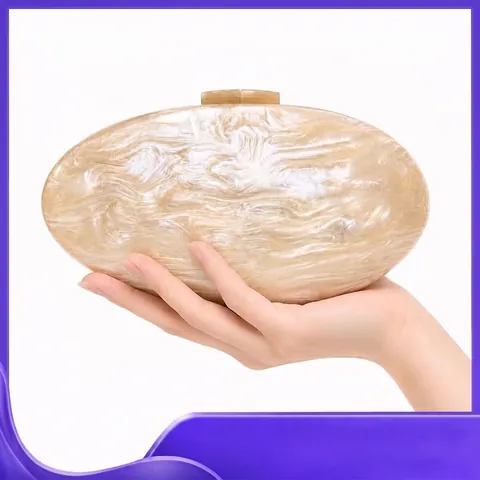 Acrylic Marble Texture Evening Clutch Bag Oval Shell Shape Elegant Wedding Party Crossbody Purse With Chain Strap