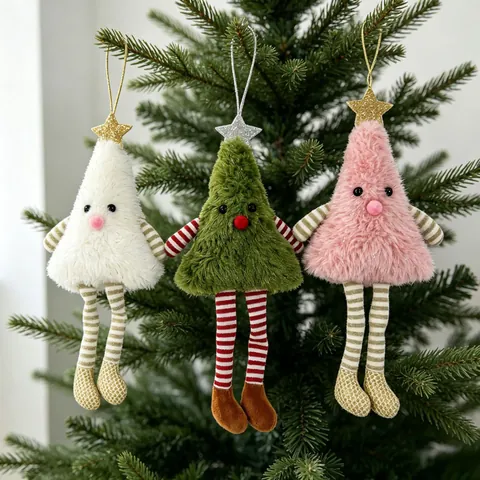 Colgante Muñeco Árbol De Navidad Peluche Piernas Largas Rayadas Estrella Lentejuelas Decoración De Fiesta Para El Hogar