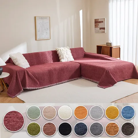 Manta de Sofá de Chenilla de Color Sólido Minimalista con Flecos Protector de Muebles Toalla de Sofá Suave para Decoración de Sala de Estar Hogar