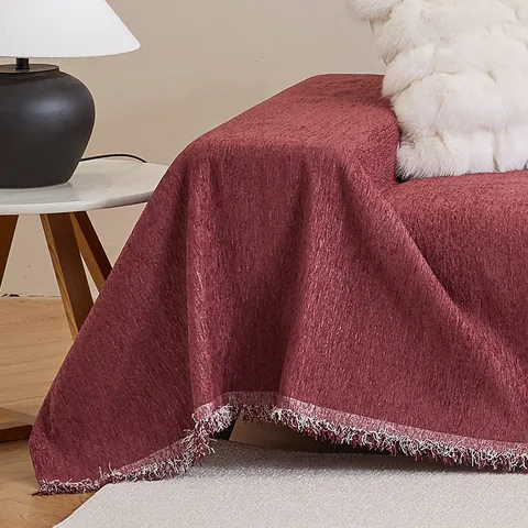Manta de Sofá de Chenilla de Color Sólido Minimalista con Flecos Protector de Muebles Toalla de Sofá Suave para Decoración de Sala de Estar Hogar