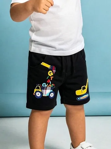 Jungen Baumwolle Casual Shorts Mit Cartoon-Bagger Stickerei Karomuster Applikation Elastischer Bund Weiche Sommer Kinder Shorts