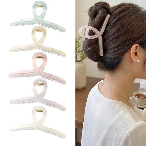 Korean Style Large Shark Hair Claw Clip Mermaid Iridescent Pearl Finish Acetate Nonslip Strong Hold Elegant Hair Accessory For Women
