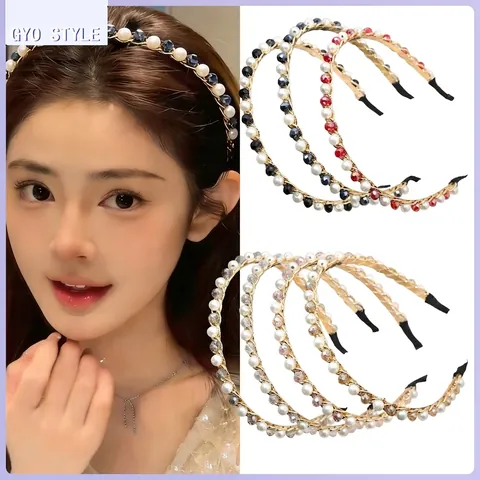 Elegant Gold Chain Headband With Artificial Pearls And Rhinestones Vintage Beaded Hair Band For Women Luxury Accessories