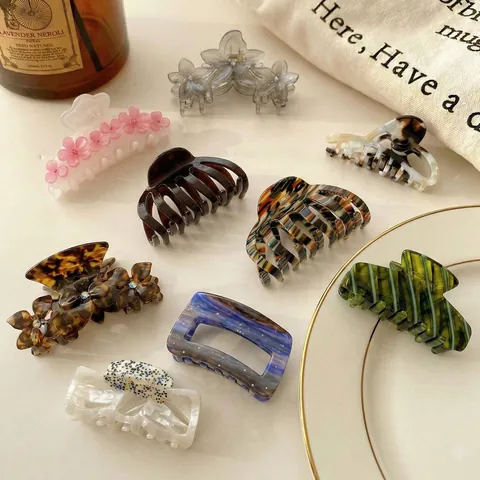 Vintage Acetat Haarkralle Damen Große Schildpatt Marmor Haarklammer Strass Lackiert Retro Haarschmuck Für Dickes Haar