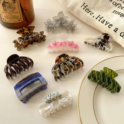 Vintage Acetat Haarkralle Damen Große Schildpatt Marmor Haarklammer Strass Lackiert Retro Haarschmuck Für Dickes Haar