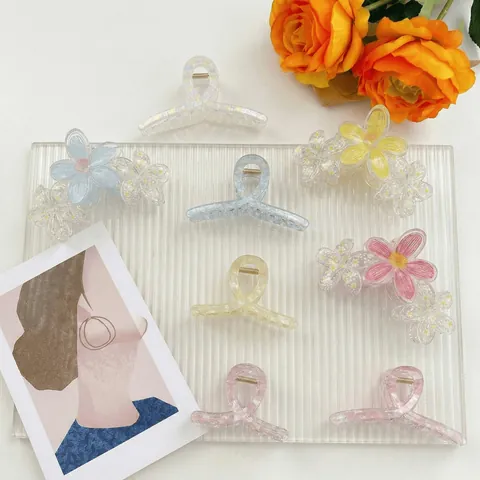Koreanischer Stil Graffiti Harz Haarkralle Unregelmäßiges Trapez Hai Clip Für Damen Mode Kopfschmuck Haar Accessoires