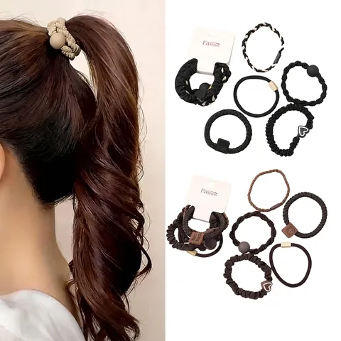 Minimalist High Elasticity Hair Tie Set For Women Girls Simple Earth Tone Woven Scrunchies Durable Rubber Band Hand Made Hair Accessories Gift