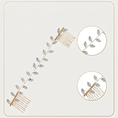 Elegant Handmade Rhinestone Leaf Bridal Hair Comb Gold Silver Crystal Vine Wedding Headpiece For Women Brides Jewelry