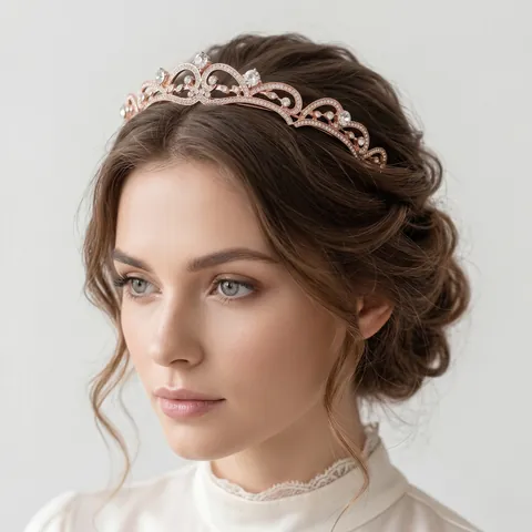Barock Strass Hochzeit Krone Braut Tiara Elegante Legierung Wellenmuster Kopfschmuck Für Geburtstag Party Damen Schmuck Zubehör