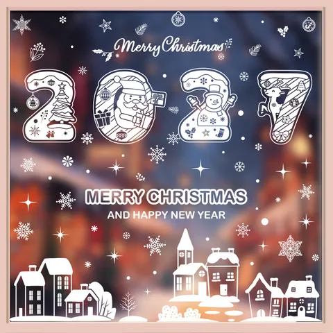 Adesivi Per Finestre Natale Statici 2026 Capodanno Decorazioni Buon Natale Babbo Natale Pupazzo Di Neve PVC Vetro