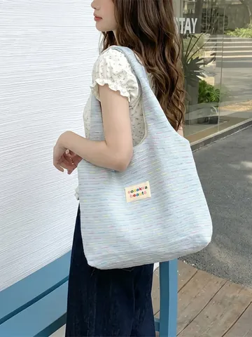 Damen Tweed Stil Strick Einkaufstasche Große Kapazität Bunte Punktierte Gewebte Handtasche Schultertasche Weiches Polyester