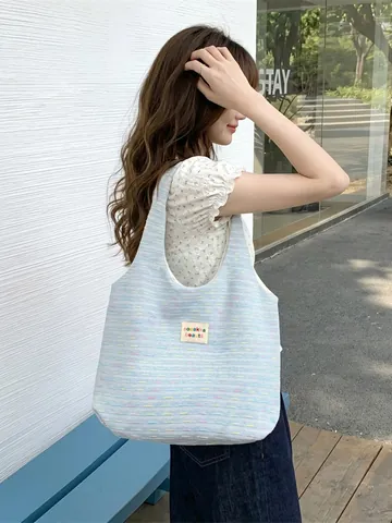 Damen Tweed Stil Strick Einkaufstasche Große Kapazität Bunte Punktierte Gewebte Handtasche Schultertasche Weiches Polyester