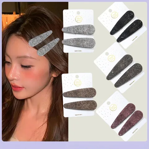 Vintage Luxurious Rhinestone Water Drop Rectangular BB Hair Clips Set Handmade Electroplated Metal Hairpins For Wedding Party Women Jewelry