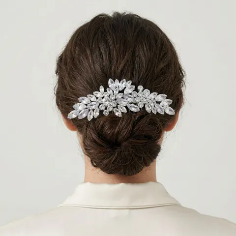 Elegant Copper Rhinestone Floral Hair Comb For Bride Silver Gold Leaf Flower Bridal Hair Accessories Wedding Banquet Party Headwear For Women
