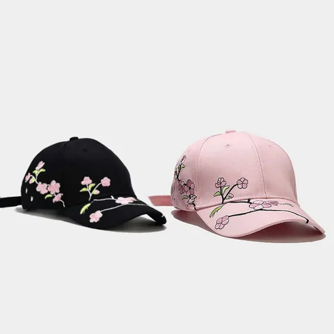 Damen Baseballkappe Aus Reiner Baumwolle Mit Pfirsichblütenstickerei Sonnenschutz Verstellbare Schirmmütze Im Koreanischen Stil