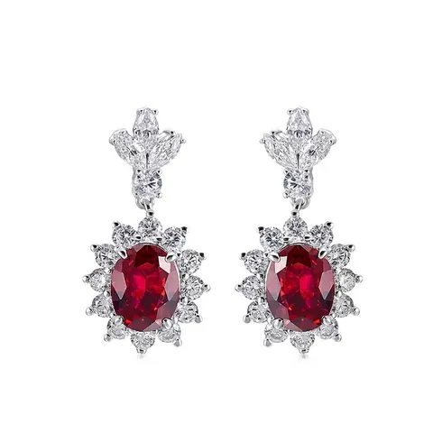 Lussuosi Orecchini Pendenti Con Rubino E Smeraldo Di Laboratorio Perno In Argento Sterling 925 Orecchini Di Gemme Ovali Per Donna