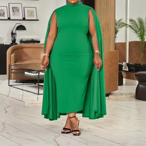 Damen Plus Size Cape Kleid Einfarbig Elegant Stehkragen Bodycon Maxi Kleid Für Abendparty Bankett Cocktail