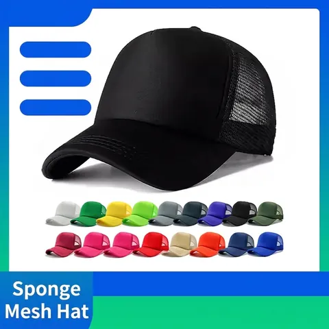 Trucker Hat Mesh Baseball Cap Breathable Sun Protection Adjustable Snapback Plain Solid Color Outdoor Sport Casual
