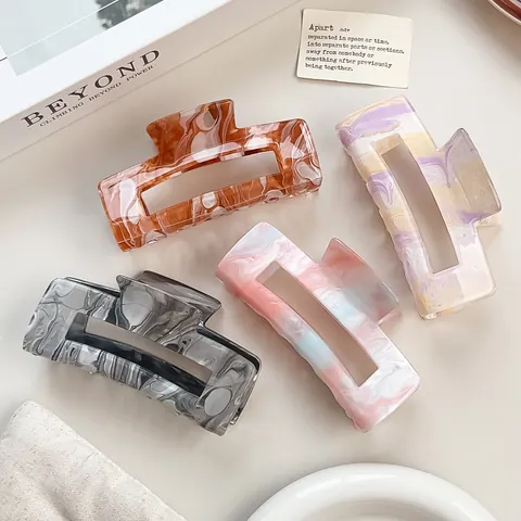 Acryl Marmer Inkt Patroon Grote Haarklem Geometrische Holle Rechthoekige Haarklem Minimalistische Mode Haaraccessoires Voor Vrouwen