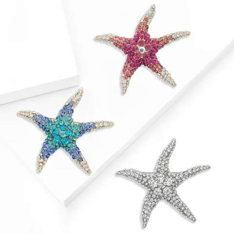 Élégante Broche Étoile de Mer en Alliage avec Strass Broche en Cristal Style Océanique Bijoux pour Femmes Fête Mariage