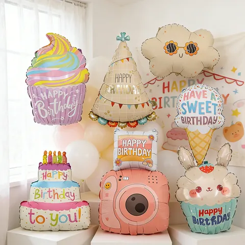 Cute Ice Cream Cake Camera Cloud Foil Balloons For Kids Birthday Party Decoration Macaron Colored Aluminum Film Balloon