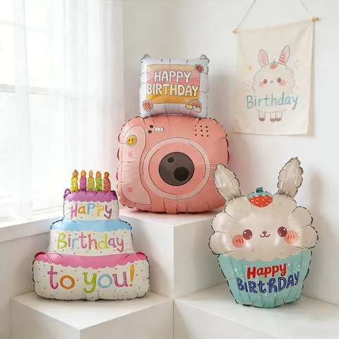 Cute Ice Cream Cake Camera Cloud Foil Balloons For Kids Birthday Party Decoration Macaron Colored Aluminum Film Balloon