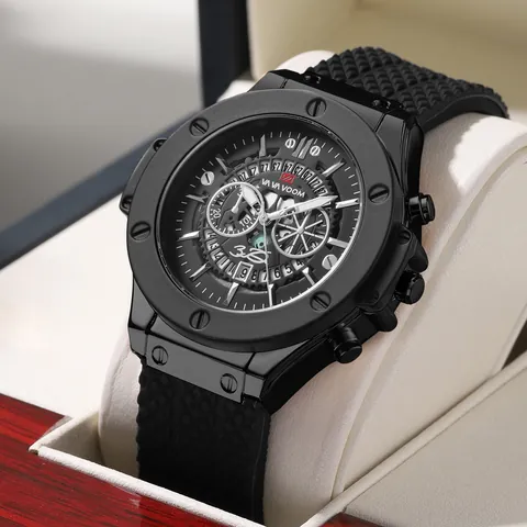 VA VA VOOM Orologio da Uomo Sportivo al Quarzo Impermeabile Cinturino in Silicone Calendario Moda Stile Industriale Cronografo