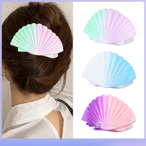 Large Shell Hair Claw Clip Pearlescent Gradient Summer Beach Ocean Style Styling Accessory For Women Elegant Hair Clip