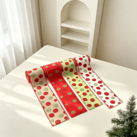 Χριστουγεννιάτικη Συρμάτινη Κορδέλα με Πουά Γκλίτερ Υφασμάτινη Κορδέλα για Διακόσμηση Δέντρου Συσκευασία Δώρου DIY Γάμος