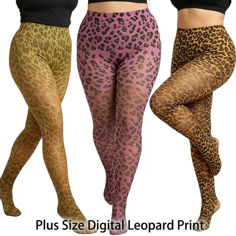 Collants Imprimé Léopard Femmes Grande Taille Taille Haute Élastique Tights Motif Animal Digital Nylon Hosiery