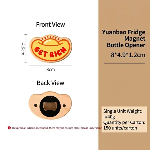 Creative Gold Ingot Wooden Beer Bottle Opener Magnetic Refrigerator Sticker Cute Chinese New Year Kitchen Tool Home Decor