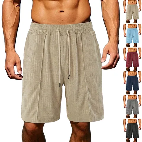 Pantaloncini Casual Da Uomo Traspiranti Jacquard Trama A Nido D'Ape Vestibilità Comoda Estate Coulisse Vita Elastica
