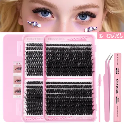 DIY Cluster Lashes Extension Kit D Curl Natural Voluminous Segmented Individual Eyelashes With Bond Seal Tweezer Brush