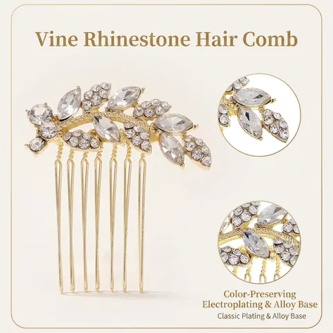 Peine de Pelo con Hoja de Diamantes de Imitación de Lujo Ligero Europeo Elegante Inserto de Pelo de Aleación para Boda Banquete Fiesta Mujer