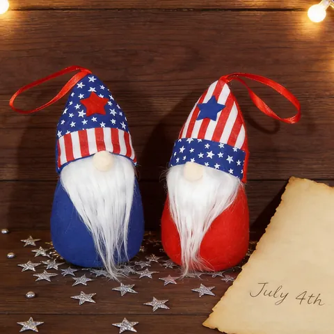 Unabhängigkeitstag Patriotischer Zwerg Hängende Dekoration Stoff Stern Streifen Gesichtslos Rudolph Puppe Juli Vierte Party Deko
