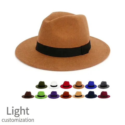 Wide Brim Fedora Hat Cotton Polyester Felt Ribbon Band Vintage British Style Jazz Hat For Men Women Sun Protection