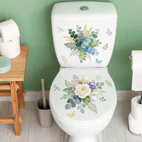 Adesivi per WC Romantici con Rose Rosse e Rosa Decalcomanie da Muro in PVC Autoadesive per Decorazione di San Valentino