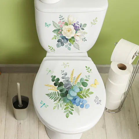 Adesivi per WC Romantici con Rose Rosse e Rosa Decalcomanie da Muro in PVC Autoadesive per Decorazione di San Valentino