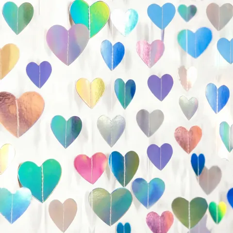 Iridescent Holographic Heart Garland Laser Paper Hanging Decoration For Valentine Day Wedding Birthday Party Backdrop Decor