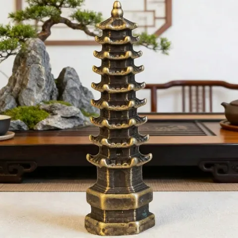 Modèle De Pagode Wenchang Miniature Multi Couches Métal Plaqué Cuivre Argent Antique Décoration De Bureau Paysage Zen