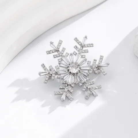 Elegante Broche de Copo de Nieve de Cobre con Circonita para Mujer Boda Banquete Fiesta Accesorios de Ropa de Lujo Vintage