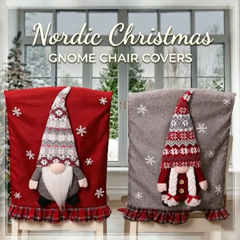 Funda de Respaldo de Silla de Gnomo de Navidad Imitación de Lino Patrón de Copo de Nieve Decoración de Comedor para Fiesta